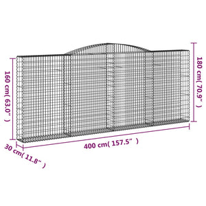 Gabionen mit Hochbogen 3 Stk. 400x30x160/180cm Verzinktes Eisen