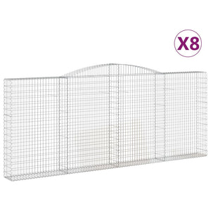 Gabionen mit Hochbogen 8 Stk. 400x30x160/180cm Verzinktes Eisen