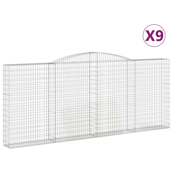 Gabionen mit Hochbogen 9 Stk. 400x30x160/180cm Verzinktes Eisen