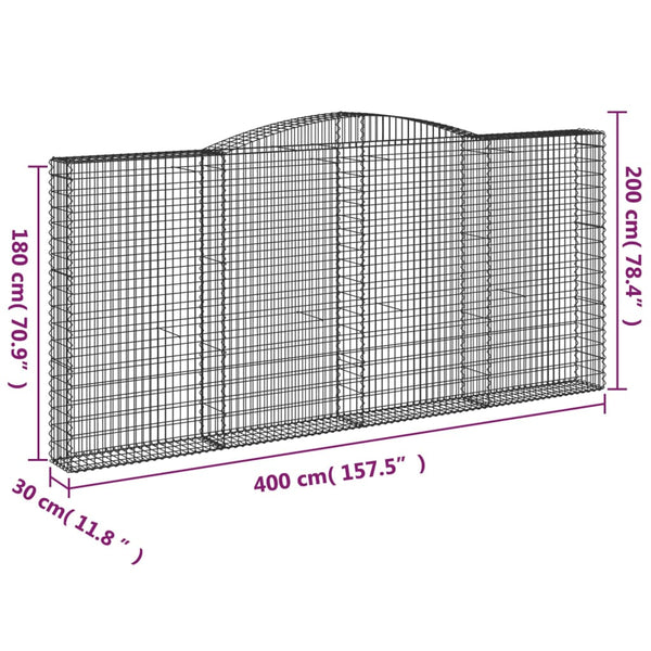 Gabionen mit Hochbogen 6 Stk. 400x30x180/200cm Verzinktes Eisen