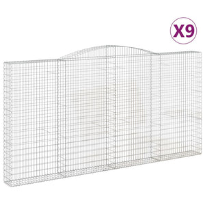 Gabionen mit Hochbogen 9 Stk. 400x30x200/220cm Verzinktes Eisen