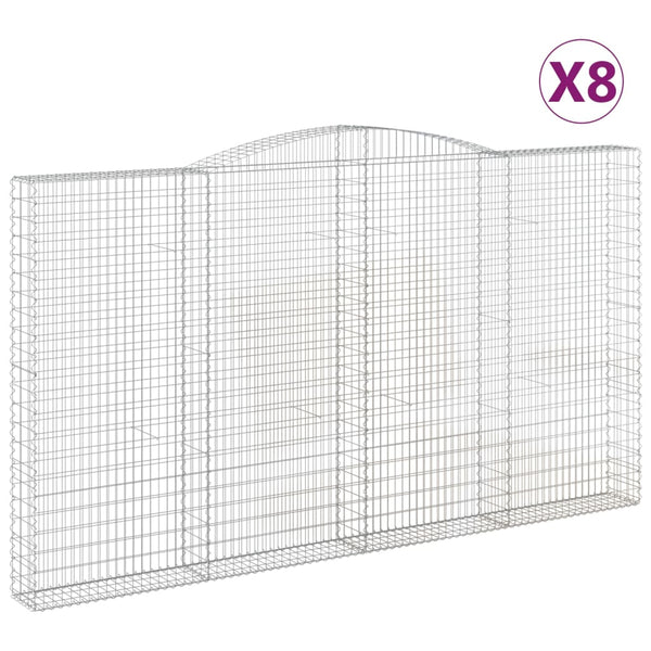 Gabionen mit Hochbogen 8 Stk. 400x30x220/240cm Verzinktes Eisen