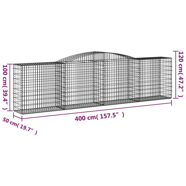 Gabionen mit Hochbogen 2 Stk. 400x50x100/120cm Verzinktes Eisen