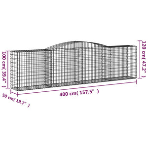 Gabionen mit Hochbogen 3 Stk. 400x50x100/120cm Verzinktes Eisen