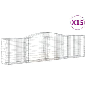 Gabionen mit Hochbogen 15 Stk 400x50x100/120cm Verzinktes Eisen