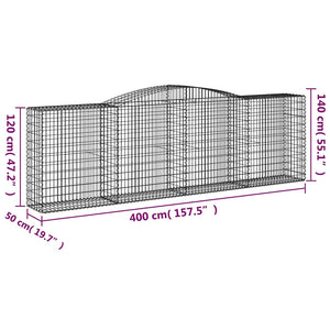 Gabionen mit Hochbogen 6 Stk. 400x50x120/140cm Verzinktes Eisen