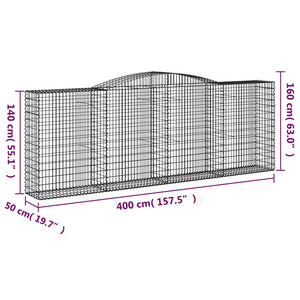 Gabionen mit Hochbogen 5 Stk. 400x50x140/160cm Verzinktes Eisen