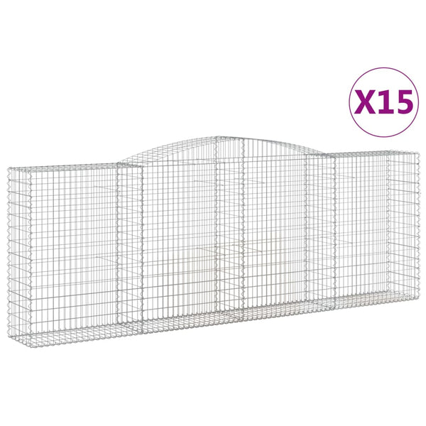 Gabionen mit Hochbogen 15 Stk 400x50x140/160cm Verzinktes Eisen