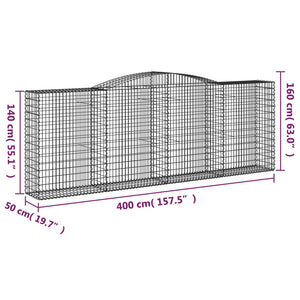 Gabionen mit Hochbogen 25 Stk 400x50x140/160cm Verzinktes Eisen