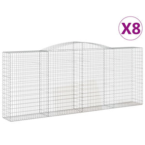 Gabionen mit Hochbogen 8 Stk. 400x50x160/180cm Verzinktes Eisen