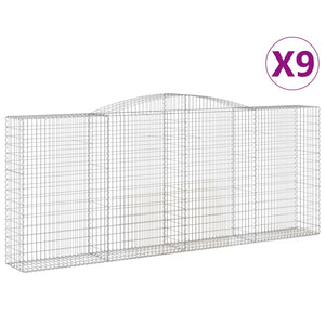 Gabionen mit Hochbogen 9 Stk. 400x50x160/180cm Verzinktes Eisen