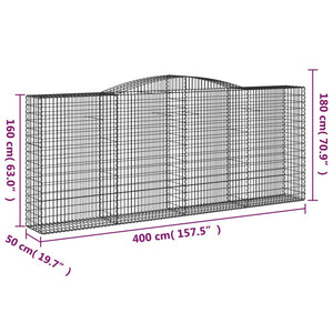 Gabionen mit Hochbogen 9 Stk. 400x50x160/180cm Verzinktes Eisen