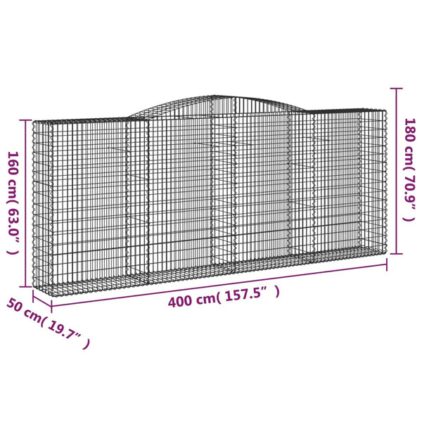 Gabionen mit Hochbogen 9 Stk. 400x50x160/180cm Verzinktes Eisen