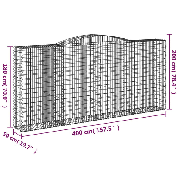 Gabionen mit Hochbogen 5 Stk. 400x50x180/200cm Verzinktes Eisen