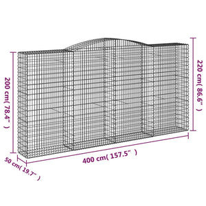 Gabionen mit Hochbogen 3 Stk. 400x50x200/220cm Verzinktes Eisen