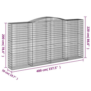 Gabionen mit Hochbogen 5 Stk. 400x50x200/220cm Verzinktes Eisen