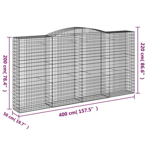 Gabionen mit Hochbogen 6 Stk. 400x50x200/220cm Verzinktes Eisen