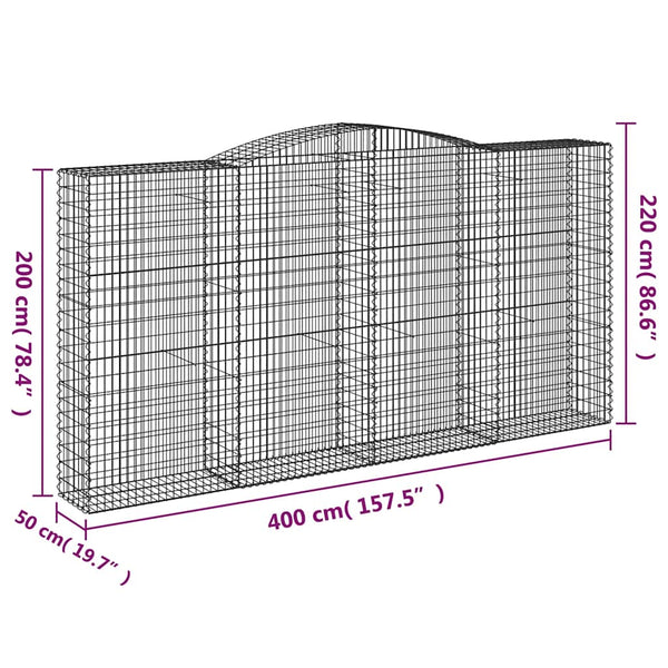 Gabionen mit Hochbogen 10Stk. 400x50x200/220cm Verzinktes Eisen