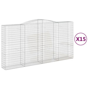 Gabionen mit Hochbogen 15Stk. 400x50x200/220cm Verzinktes Eisen