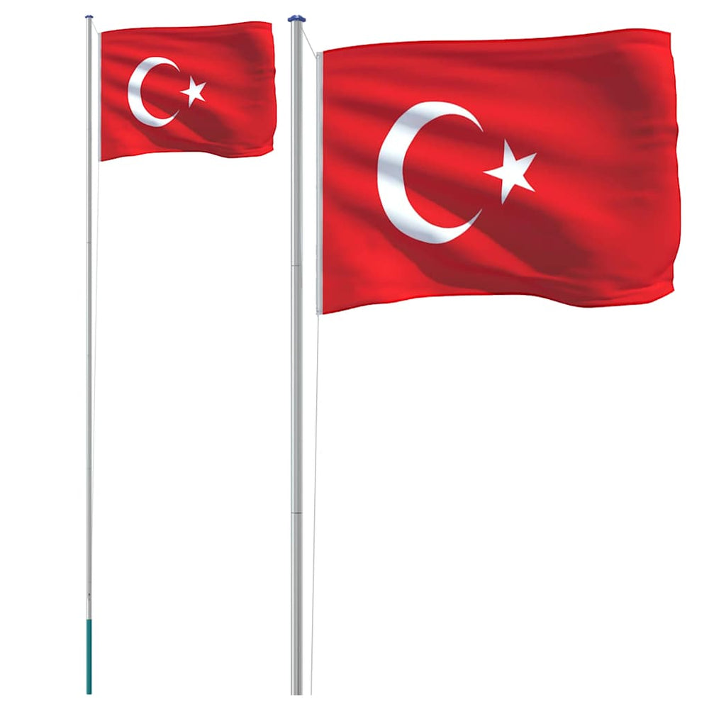 vidaXL Drapeau de la Turquie avec mât 6,08 m Aluminium