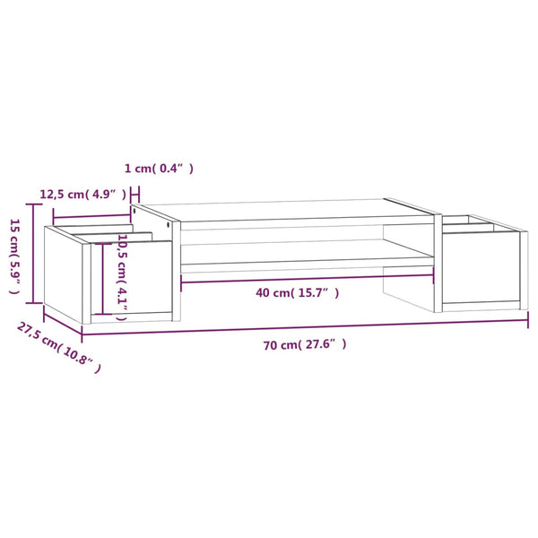 Monitorständer Weiß Kiefer Massivholz 70cm