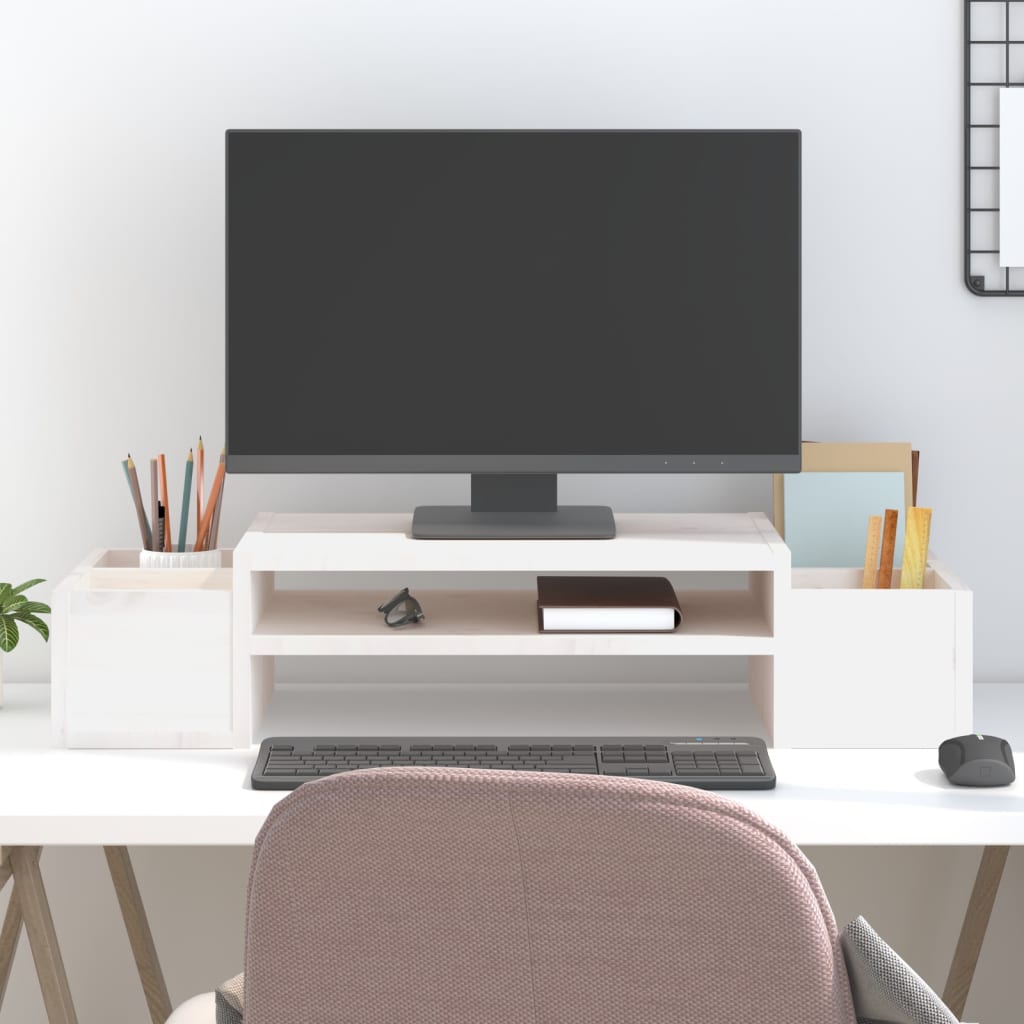Monitorständer Weiß Kiefer Massivholz 70cm
