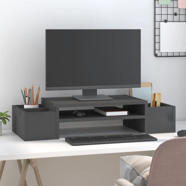Monitorständer Grau Kiefer Massivholz 70cm