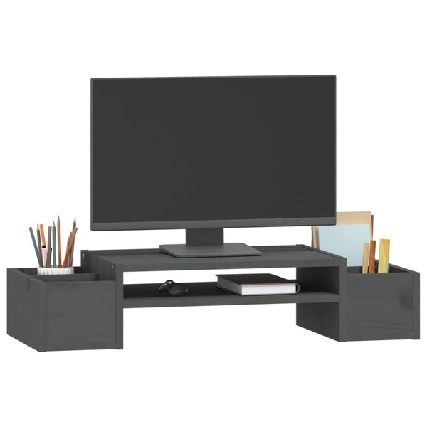 Monitorständer Grau Kiefer Massivholz 70cm