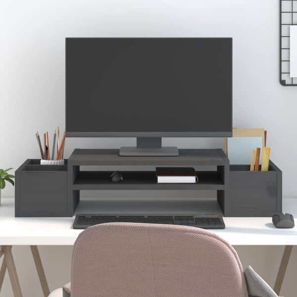 Monitorständer Grau Kiefer Massivholz 70cm