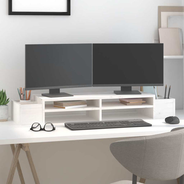 Monitorständer Weiß Kiefer Massivholz 100cm