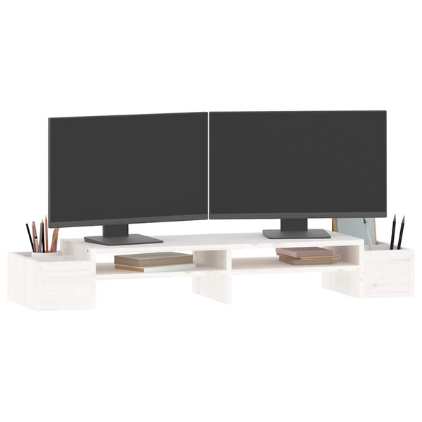 Monitorständer Weiß Kiefer Massivholz 100cm