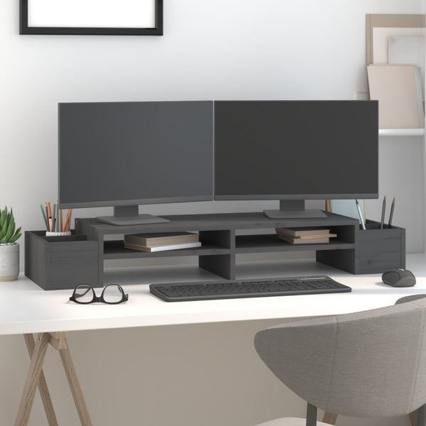 Monitorständer Grau 100 cm Kiefer Massivholz