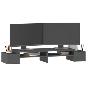Monitorständer Grau 100 cm Kiefer Massivholz