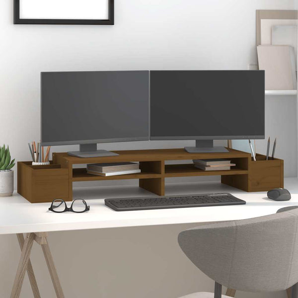 vidaXL Support d'écran marron miel 100x27,5x15 cm bois de pin massif