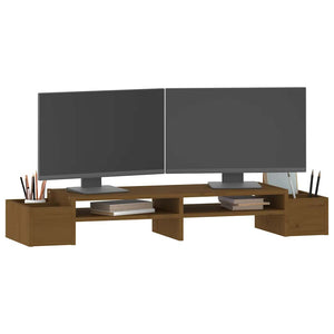 vidaXL Support d'écran marron miel 100x27,5x15 cm bois de pin massif