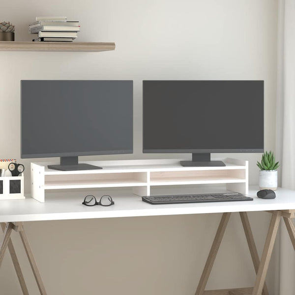 Monitorständer Weiß Kiefer Massivholz 100cm