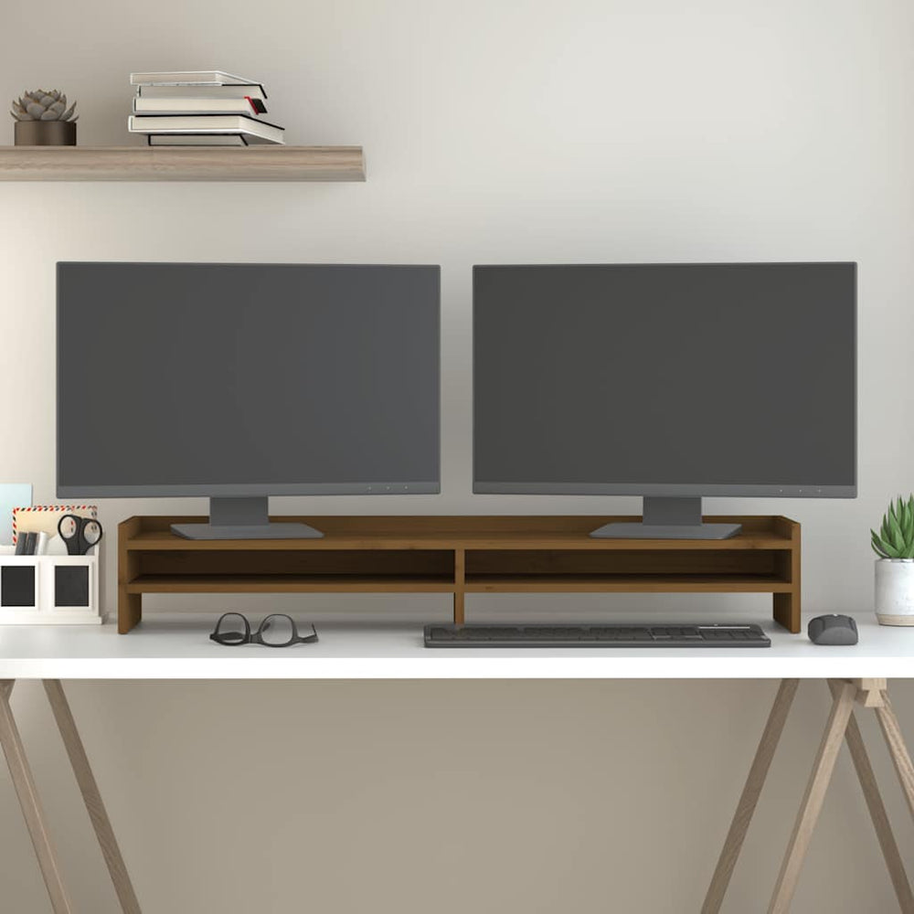 Monitorständer Honigbraun Massivholz Kiefer 100cm