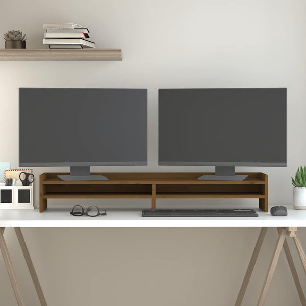 Monitorständer Honigbraun Massivholz Kiefer 100cm