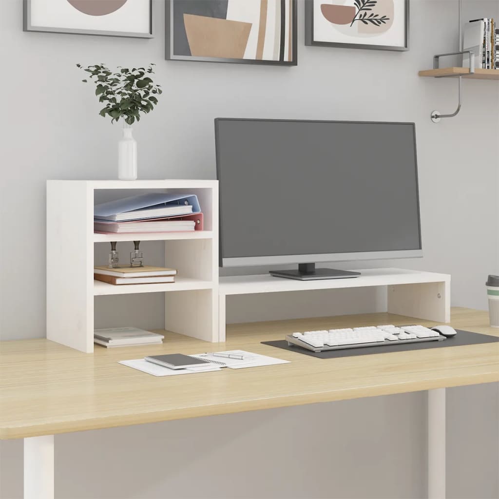 Monitorständer Weiß Kiefer Massivholz 81cm