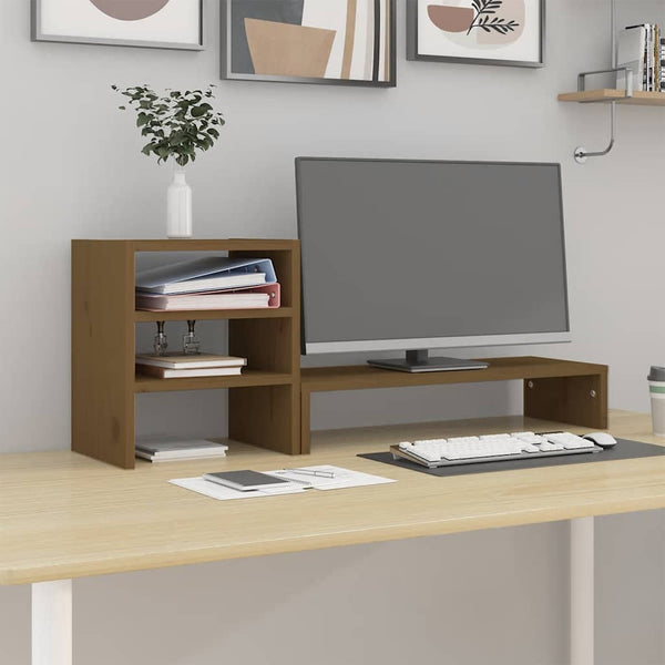 Monitorständer Honigbraun Kiefer Massivholz