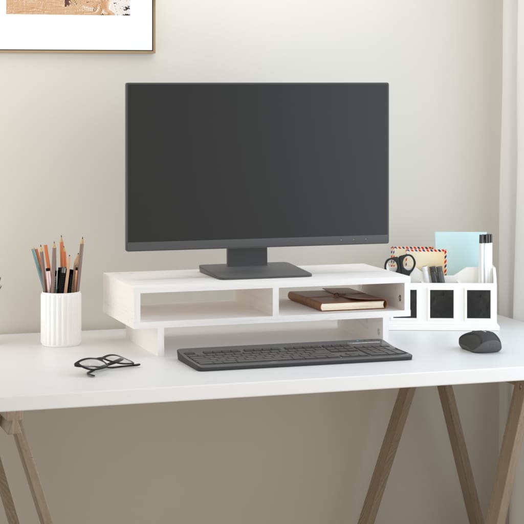 Monitorständer Weiß Kiefer Massivholz 60cm