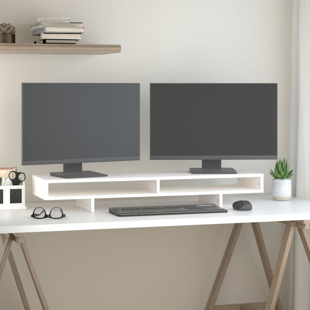 Monitorständer Weiß Kiefer Massivholz 100cm