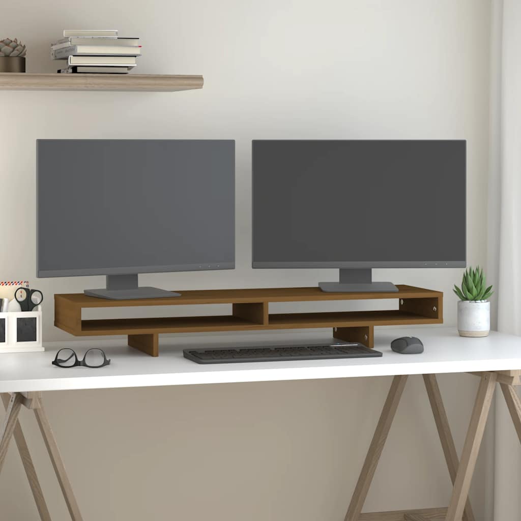 Monitorständer Honigbraun 100 cm Kiefer Massivholz