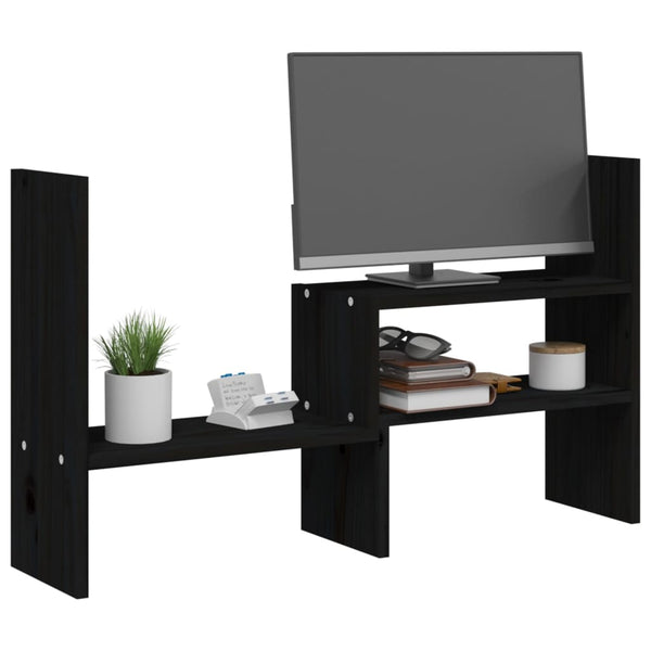 Monitorständer Schwarz Kiefer Massivholz
