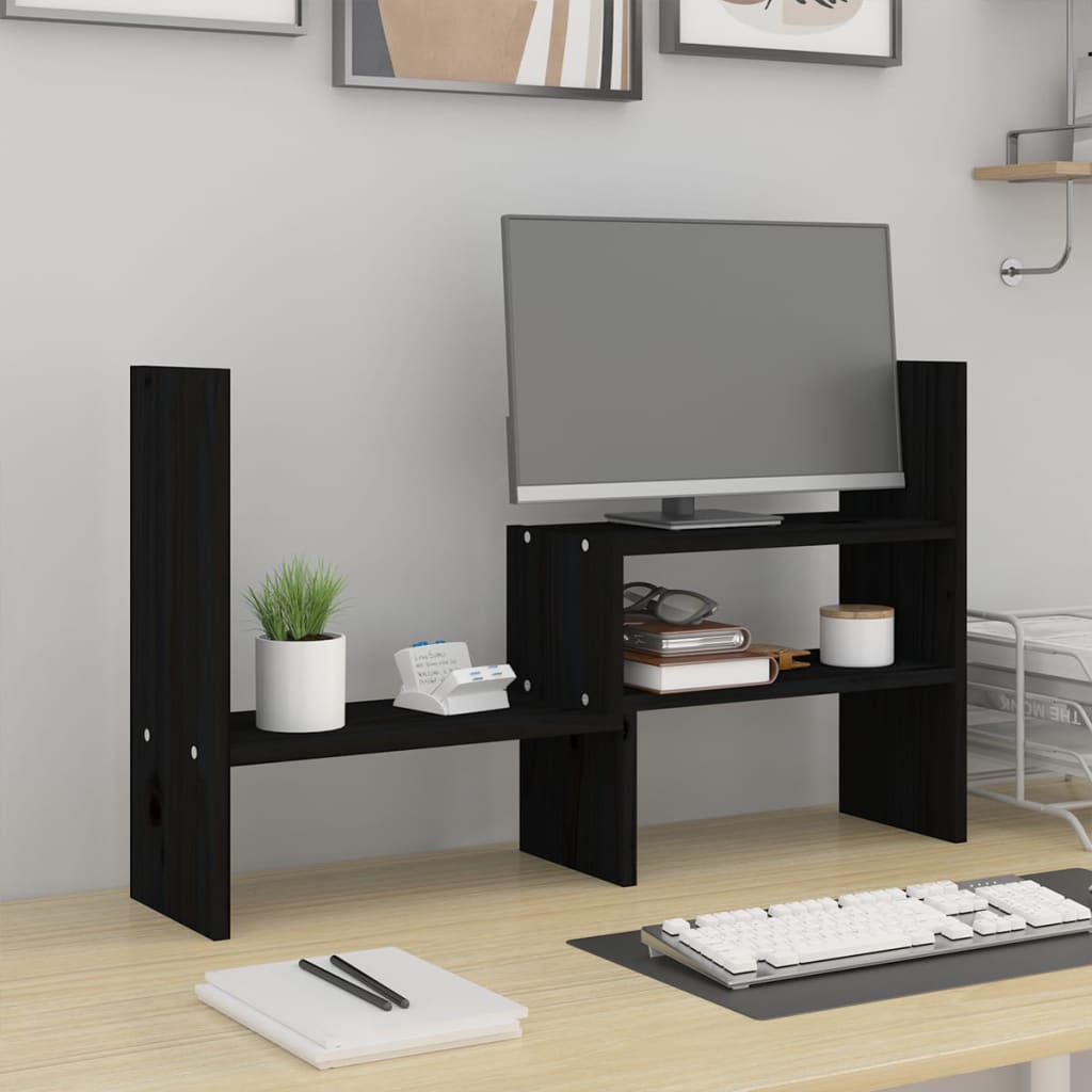 Monitorständer Schwarz Kiefer Massivholz