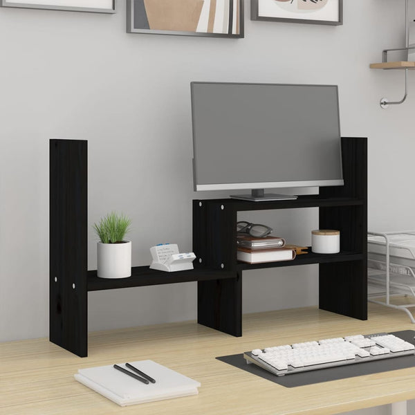 Monitorständer Schwarz Kiefer Massivholz