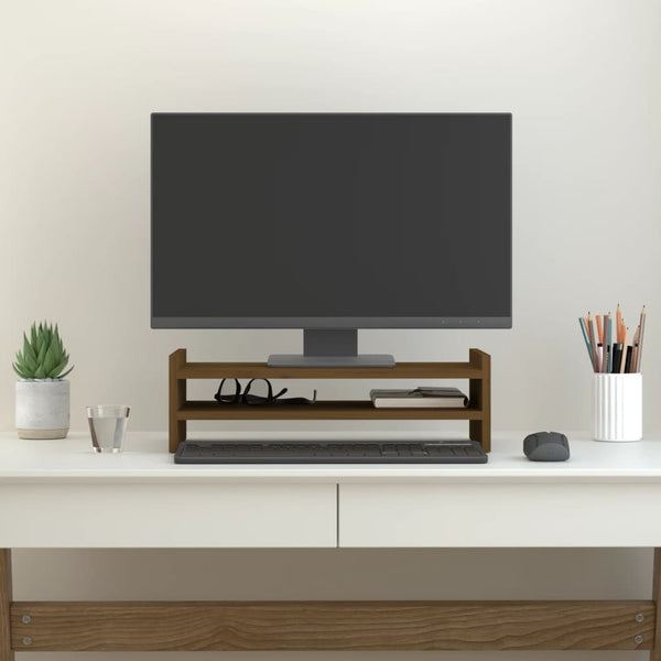 Monitorständer Honigbraun Kiefer Massivholz