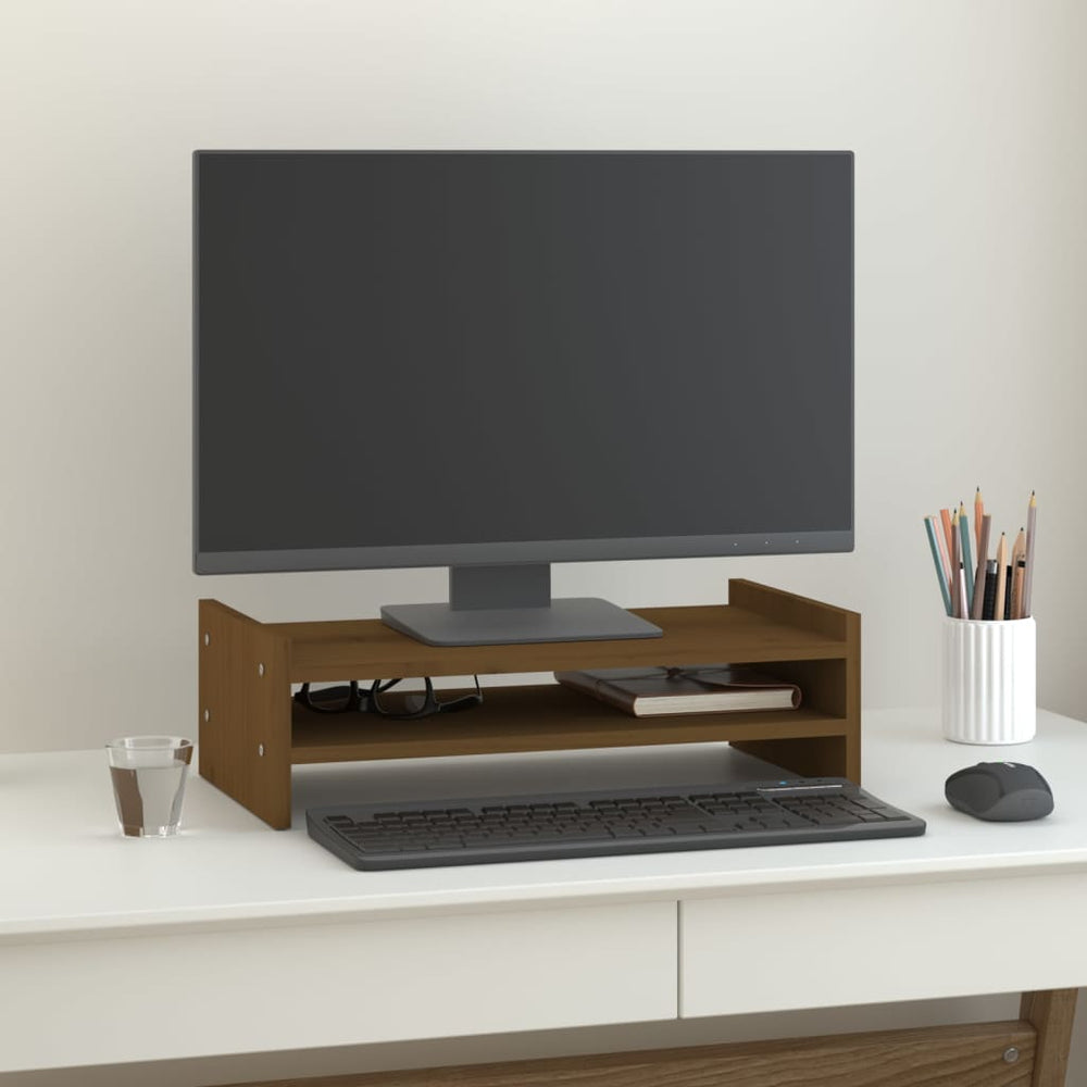 Monitorständer Honigbraun Kiefer Massivholz