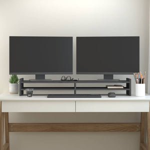 Monitorständer Grau 100 cm Kiefer Massivholz