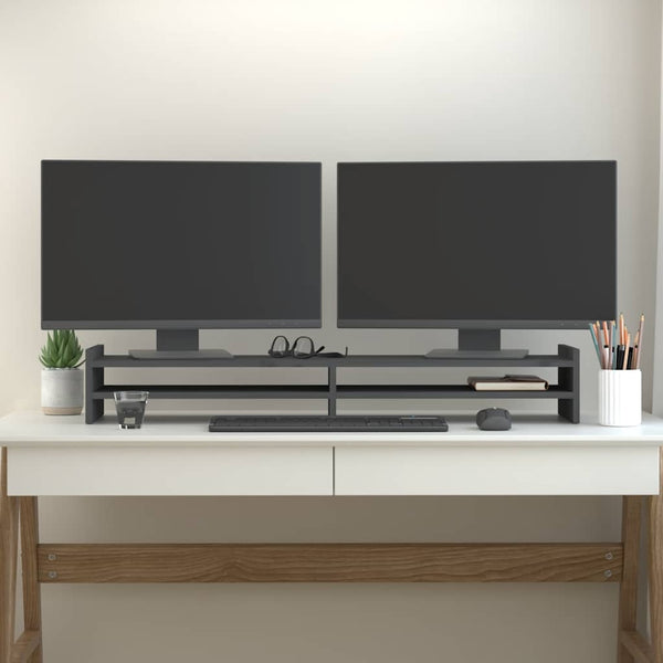 Monitorständer Grau 100 cm Kiefer Massivholz